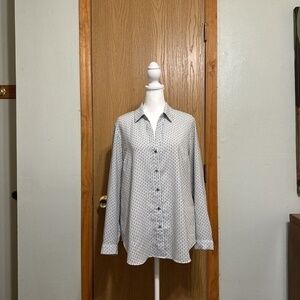 Ann Taylor Size PL Multi-Color w/Geometric Print Long Sleeve Button-Front Blouse